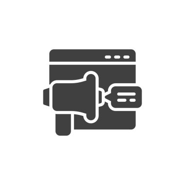 Ticaret reklam vektör simgesi. Web sitesi ve megafon mobil konsept ve web tasarımı için düz tabela doldurdu. Dijital pazarlama sembol simgesi. Sembol, logo çizimi. Vektör grafikleri