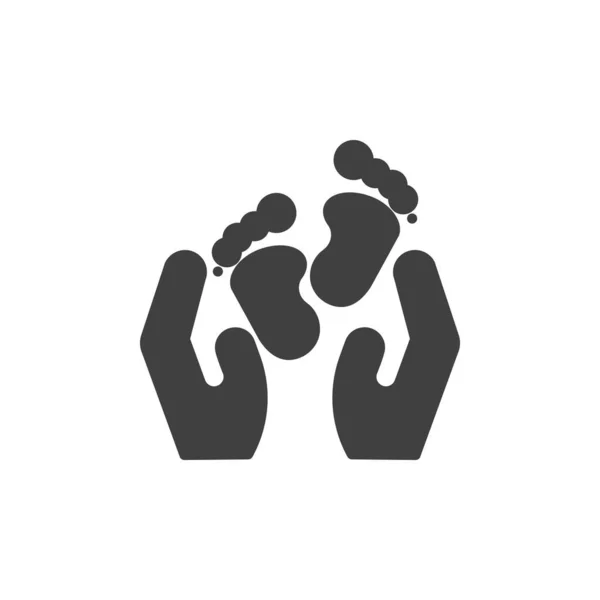 Hands Holding Baby Feet Vector Icon Filled Flat Sign Mobile — Stock Vector