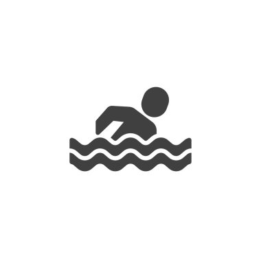 Yüzme sporu ikonu. Mobil konsept ve web tasarımı için düz tabela. Yüzücü kabartma simgesi. Sembol, logo çizimi. Vektör grafikleri