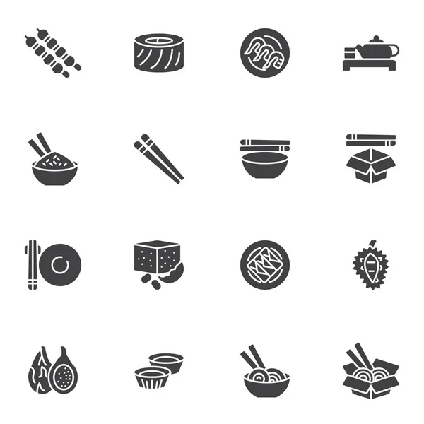 Asiatisches Essensvektorsymbolset Moderne Solide Symbolsammlung Gefüllte Piktogrammpackung Schilder Logoabbildungen Set — Stockvektor