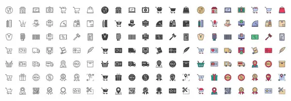 Shopping Und Commerce Verschiedene Stil Icon Set Linienglyphen Und Gefüllte — Stockvektor