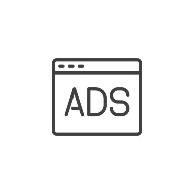 Sosyal Medya İlanları çizgi simgesi. Mobil konsept ve web tasarımı için doğrusal biçim işareti. Dijital Reklam Taslak Vektör Simgesi. Sembol, logo çizimi. Vektör grafikleri