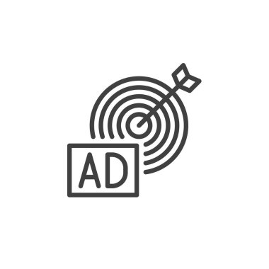 Ad Hedef Satır simgesi. Mobil konsept ve web tasarımı için doğrusal biçim işareti. Hedef belirleme vektör simgesi reklamı. Sembol, logo çizimi. Vektör grafikleri