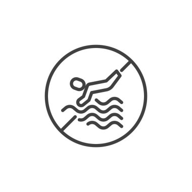 Dalış hattı simgesi yok. Mobil konsept ve web tasarımı için doğrusal biçim işareti. Dalış yasağı işareti ana hat vektör simgesi. Sembol, logo çizimi. Vektör grafikleri