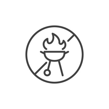 Barbekü çizgisi simgesi yasak. Mobil konsept ve web tasarımı için doğrusal biçim işareti. Izgara ya da BBQ ana hatları vektör simgesi yok. Sembol, logo çizimi. Vektör grafikleri