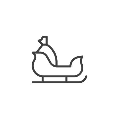 Santa Sleigh hat ikonu. Mobil konsept ve web tasarımı için doğrusal biçim işareti. Hediye çantalı kızak ana hatlı vektör simgesi. Sembol, logo çizimi. Vektör grafikleri