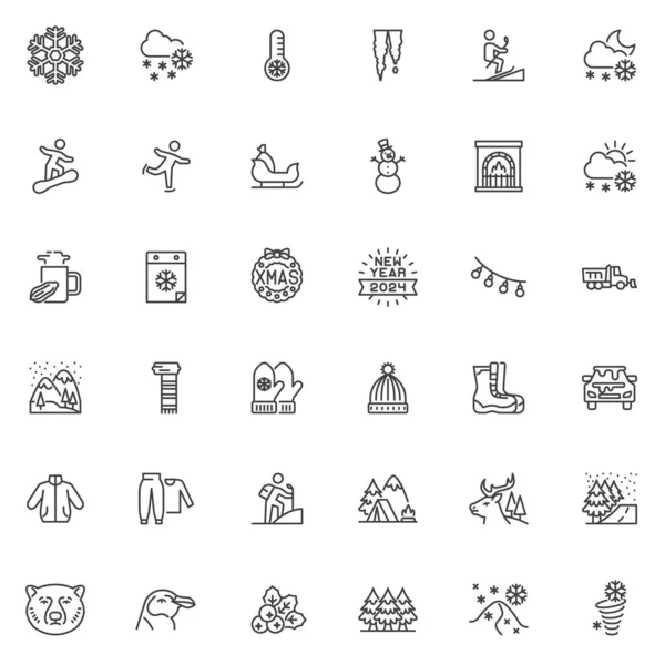 Icônes Ligne Saison Hiver Ensemble Collection Symboles Style Linéaire Pack — Image vectorielle