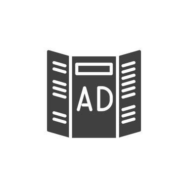 AD broşür vektör simgesi. Mobil konsept ve web tasarımı için düz tabela. Broşür sembolü reklamı yapılıyor. Sembol, logo çizimi. Vektör grafikleri
