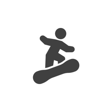 Snowboard sporu ikonu. Mobil konsept ve web tasarımı için düz tabela. Snowboardcu binicilik simgesi. Sembol, logo çizimi. Vektör grafikleri