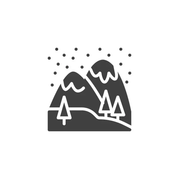 Montañas Nevadas Árboles Vector Icono Signo Plano Lleno Para Concepto — Archivo Imágenes Vectoriales