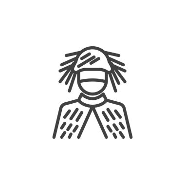 Ordu keskin nişancı hattı ikonu. Mobil konsept ve web tasarımı için doğrusal biçim işareti. Kamuflaj üniformalı keskin nişancı vektör ikonu. Sembol, logo çizimi. Vektör grafikleri