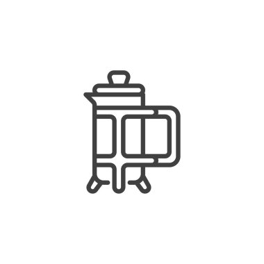 Fransız basın hattı ikonu. Mobil konsept ve web tasarımı için çaydanlık doğrusal tabela. French Press ana hatlı vektör simgesi. Sembol, logo çizimi. Vektör grafikleri