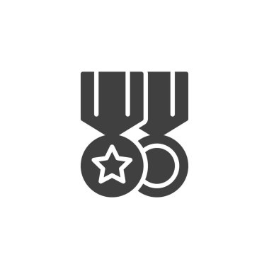 Rozet madalyası ikonu. Mobil konsept ve web tasarımı için düz tabela. Askeri ödüllü sembol sembolü. Sembol, logo çizimi. Vektör grafikleri