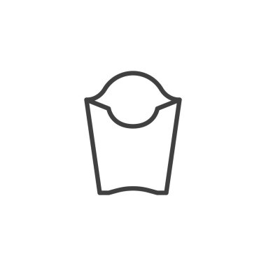 Patates kızartması çizgisi simgesi. Mobil konsept ve web tasarımı için doğrusal biçim işareti. Boş patates kızartması kutusu taslak vektör simgesi. Sembol, logo çizimi. Vektör grafikleri