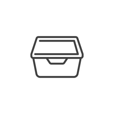 Plastik konteyner hattı simgesi. Mobil konsept ve web tasarımı için doğrusal biçim işareti. Yiyecek kabı ana hatlı vektör ikonu. Sembol, logo çizimi. Vektör grafikleri