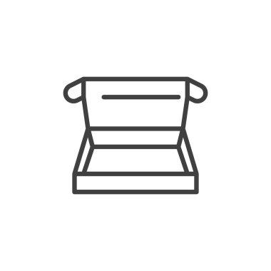 Pizza kutusu simgesi. Mobil konsept ve web tasarımı için doğrusal biçim işareti. Kare pizza kutusu ana hatları vektör simgesi. Sembol, logo çizimi. Vektör grafikleri