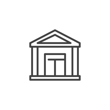 Banka inşa çizgisi simgesi. Mobil konsept ve web tasarımı için doğrusal biçim işareti. Taslak vektör simgesini bankaya al. Sembol, logo çizimi. Vektör grafikleri