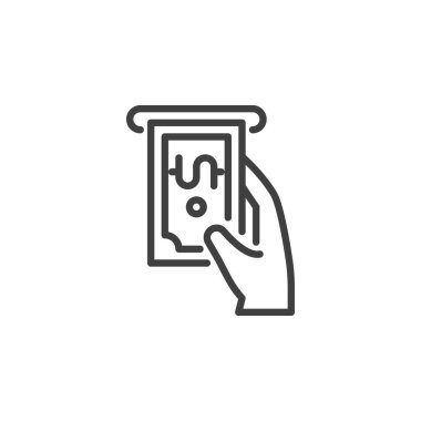 Para çekme çizgisi simgesi. Mobil konsept ve web tasarımı için doğrusal biçim işareti. Nakit çekilmesi vektör ikonu. Sembol, logo çizimi. Vektör grafikleri