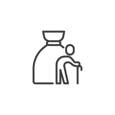 Emeklilik satır simgesi kaydediliyor. Mobil konsept ve web tasarımı için doğrusal biçim işareti. Yatırım emeklilik fonu vektör ikonu. Sembol, logo çizimi. Vektör grafikleri