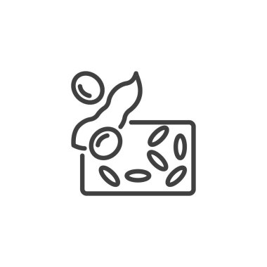 Soya tempeh çizgisi simgesi. Mobil konsept ve web tasarımı için doğrusal biçim işareti. Vejetaryen tempeh yemek ana hatları vektör ikonu. Sembol, logo çizimi. Vektör grafikleri