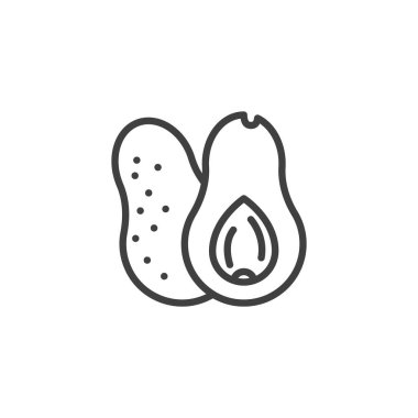 Avokado kesim çizgisi simgesi. Mobil konsept ve web tasarımı için doğrusal biçim işareti. Avokado sebze ana hatları vektör simgesi. Sembol, logo çizimi. Vektör grafikleri