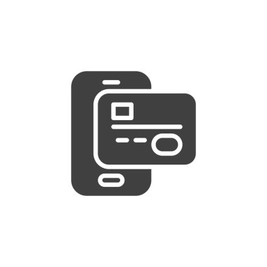 Cep telefonu ve kredi kartı vektör simgesi. Mobil konsept ve web tasarımı için düz tabela. Çevrimiçi bankacılık sembolü. Sembol, logo çizimi. Vektör grafikleri