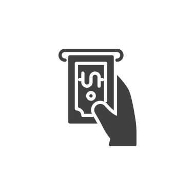 Para çekme vektör simgesi. Mobil konsept ve web tasarımı için düz tabela. Para, kabartma simgesini çeker. Sembol, logo çizimi. Vektör grafikleri