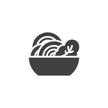 Vejetaryen makarna ikonu. Mobil konsept ve web tasarımı için düz tabela. Vejetaryen Pasta sembolü. Sembol, logo çizimi. Vektör grafikleri