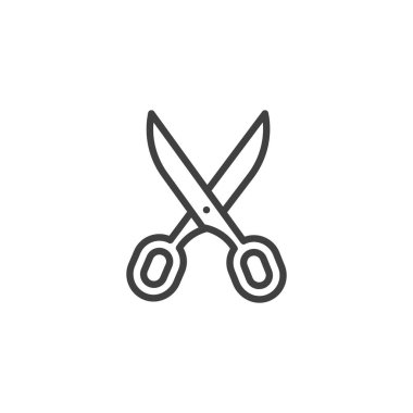 Makas çizgisi simgesi. Mobil konsept ve web tasarımı için doğrusal biçim işareti. Makas taslağı vektör simgesi. Sembol, logo çizimi. Vektör grafikleri