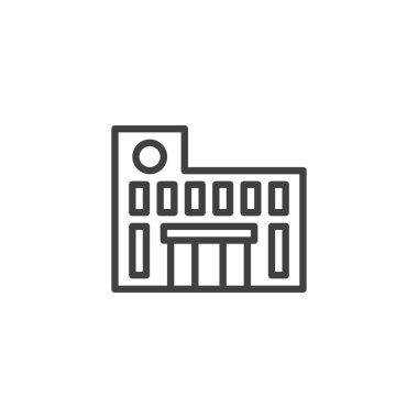 Otel inşaatı ikonu. Mobil konsept ve web tasarımı için doğrusal biçim işareti. Otel, otel ana hatları vektör ikonu. Sembol, logo çizimi. Vektör grafikleri