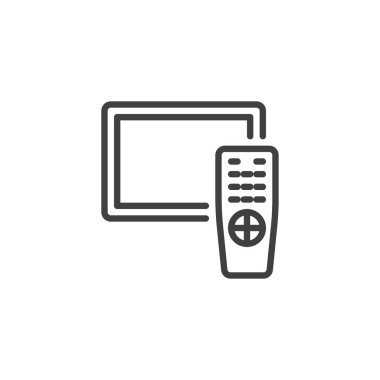 Televizyon ve uzaktan kumanda hattı simgesi. Mobil konsept ve web tasarımı için doğrusal biçim işareti. Televizyon ana hat vektör simgesini ayarladı. Sembol, logo çizimi. Vektör grafikleri