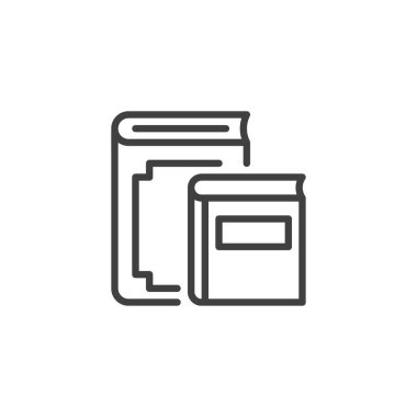 İki kitap hattı ikonu. Mobil konsept ve web tasarımı için doğrusal biçim işareti. Küçük ve büyük kitap taslak vektör simgesi. Kitapçı sembolü, logo illüstrasyonu. Vektör grafikleri