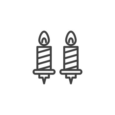 Parti mum hattı ikonu. Mobil konsept ve web tasarımı için doğrusal biçim işareti. İki mum ana hatlı vektör simgesi. Sembol, logo çizimi. Vektör grafikleri