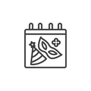 Tatil kutlamaları günü ikonu. Mobil konsept ve web tasarımı için doğrusal biçim işareti. Parti takvimi sayfa ana hatları vektör simgesi. Olay sembolü, logo illüstrasyonu. Vektör grafikleri