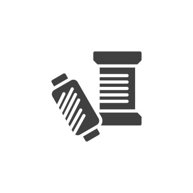 İplik dikme makarası vektör simgesi. Mobil konsept ve web tasarımı için düz tabela. İplik makarası simgesi. Sembol, logo çizimi. Vektör grafikleri