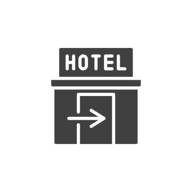 Otel vektör simgesini kontrol et. Mobil konsept ve web tasarımı için düz tabela. Otel giriş sembolü simgesi. Sembol, logo çizimi. Vektör grafikleri