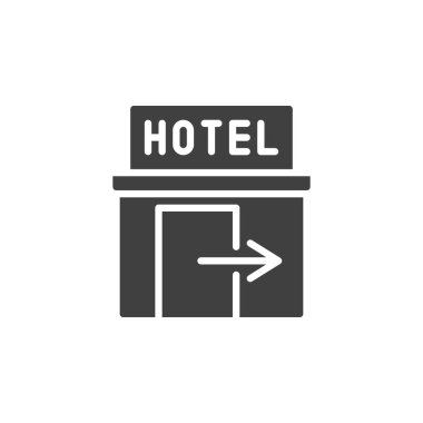 Otel çıkış vektör simgesi. Mobil konsept ve web tasarımı için düz tabela. Otel çıkış sembolü simgesi. Sembol, logo çizimi. Vektör grafikleri