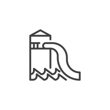 Water Park Slayt Hattı simgesi. Mobil konsept ve web tasarımı için doğrusal biçim işareti. Su kaydırağı vektör simgesi. Sembol, logo çizimi. Vektör grafikleri