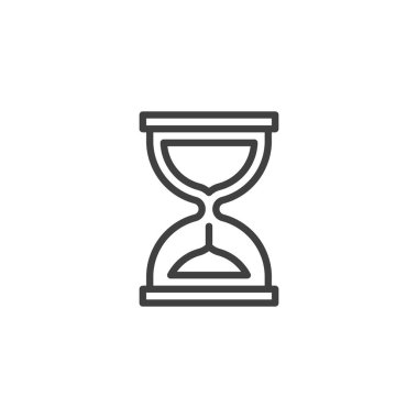 Kum saati, kum saati çizgi simgesi. Mobil konsept ve web tasarımı için doğrusal biçim işareti. Kum saati taslak vektör simgesi. Zamanlayıcı sembolü, logo çizimi. Vektör grafikleri