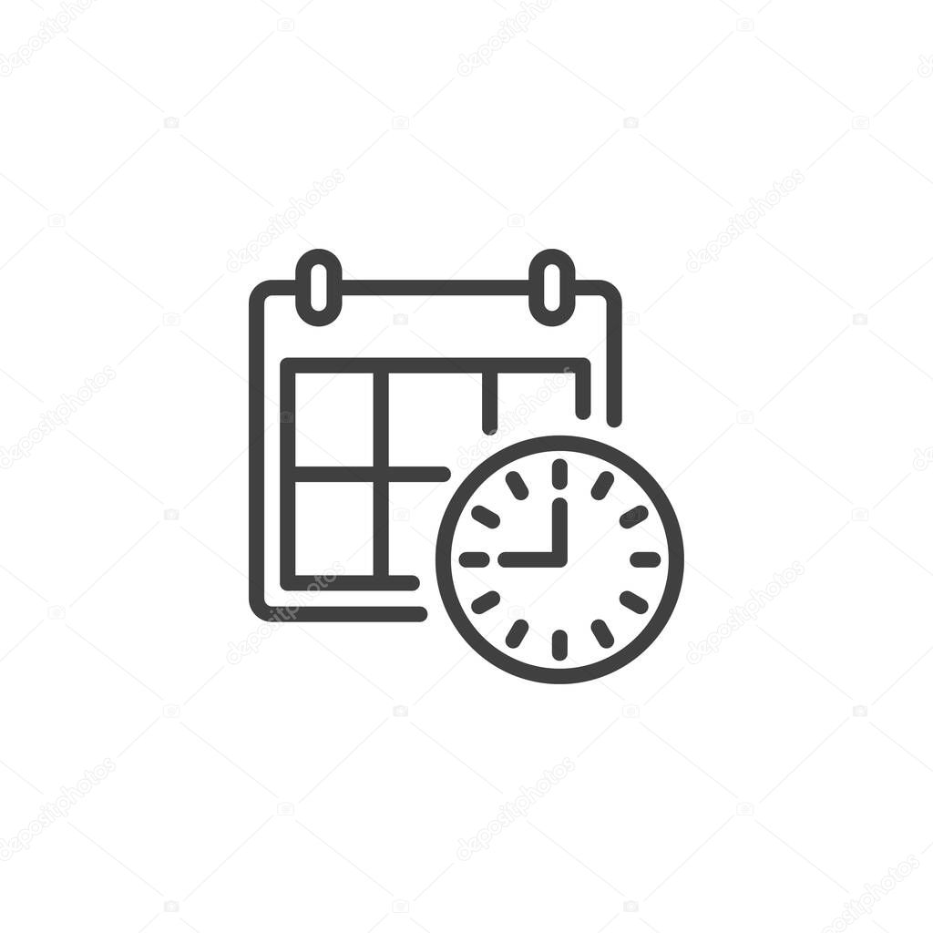 Schedule planner line icon. Calendar and clock linear style sign for mobile concept and web design. Calendar reminder outline vector icon. Symbol, logo illustration. Vector graphics