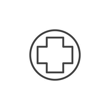 Tıbbi çizgi ikonu. Mobil konsept ve web tasarımı için doğrusal biçim işareti. Çemberin içinde vektör simgesini çapraz yap. Sembol, logo çizimi. Vektör grafikleri