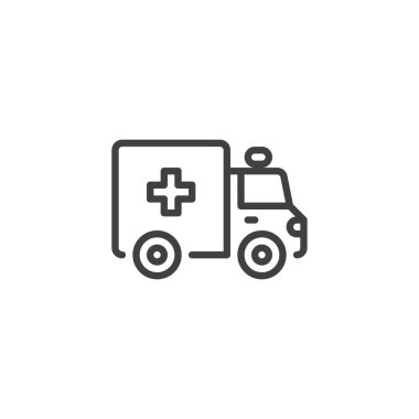 Ambulance car line icon. linear style sign for mobile concept and web design. Medical vehicle outline vector icon. Symbol, logo illustration. Vector graphics