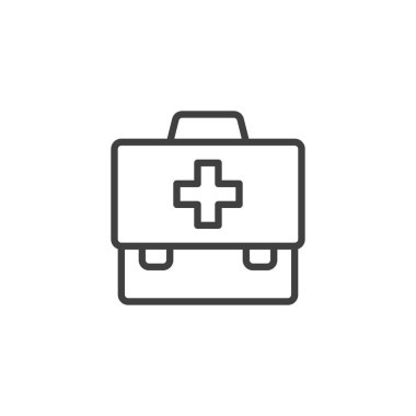 Tıbbi çanta hattı simgesi. Mobil konsept ve web tasarımı için doğrusal biçim işareti. Doktor çanta ana hatlı vektör simgesi. Sembol, logo çizimi. Vektör grafikleri