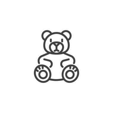 Teddy Bear çizgi ikonu. Mobil konsept ve web tasarımı için doğrusal biçim işareti. Oyuncak oyuncak taslak vektör ikonu. Sembol, logo çizimi. Vektör grafikleri