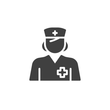 Hemşire doktor vektör ikonu. Mobil konsept ve web tasarımı için düz tabela. Kadın doktor kabartma ikonu. Sembol, logo çizimi. Vektör grafikleri