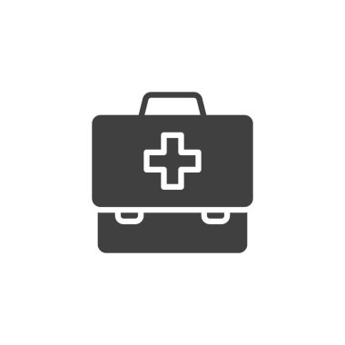 Tıbbi çanta vektör ikonu. Mobil konsept ve web tasarımı için düz tabela. Doktor poşeti sembolü. Sembol, logo çizimi. Vektör grafikleri