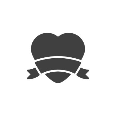 Kurdele vektör ikonlu kalp. Sevgililer Günü, mobil konsept ve web tasarımı için sevgi dolu bir tabela. Kalp pankartı sembolü. Sembol, logo çizimi. Vektör grafikleri