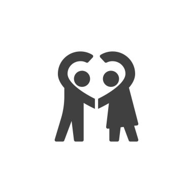 Eller vektör ikonu ile kalp yapan çift. Mobil konsept ve web tasarımı için düz tabela. Birbirine aşık çift sembolü. Sembol, logo çizimi. Vektör grafikleri