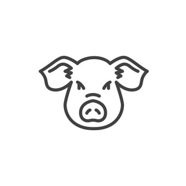 Domuz kafası çizgisi ikonu. Mobil konsept ve web tasarımı için doğrusal biçim işareti. Domuz kafası vektör ikonu. Çiftlik hayvanı sembolü, logo çizimi. Vektör grafikleri