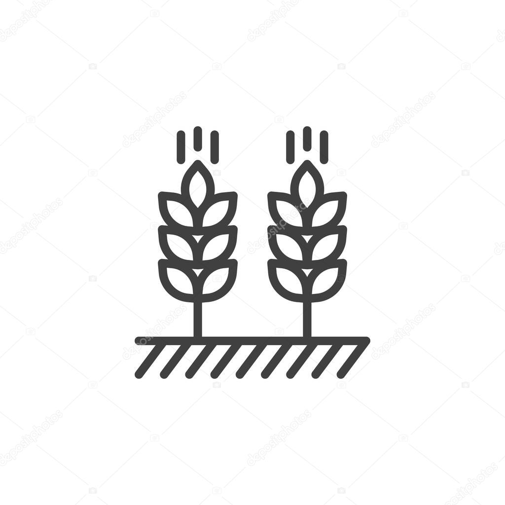 Wheat ears line icon. linear style sign for mobile concept and web design. Ears of wheat outline vector icon. Field crops symbol, logo illustration. Vector graphics